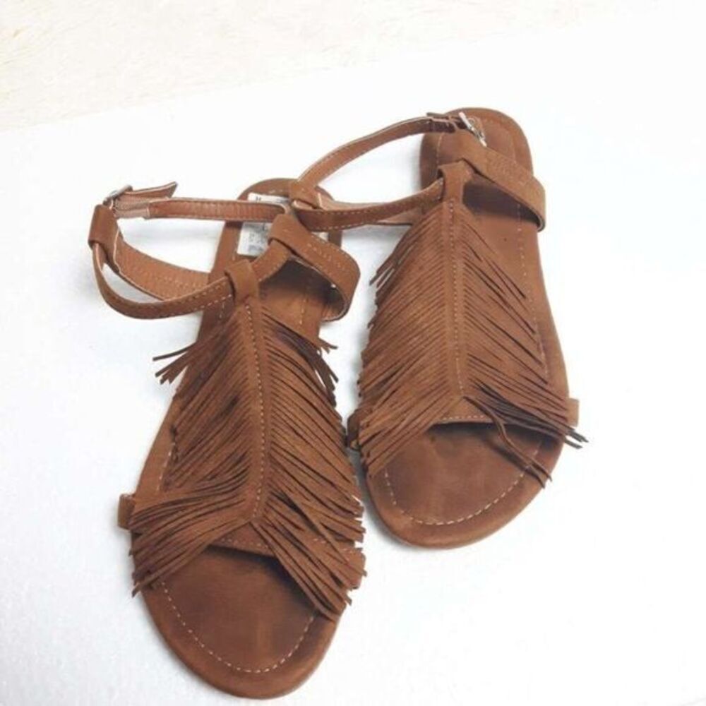 Coastal‎ Cowgirl South Western Rodeo Brown Boho Fringe Boots Flats Sandal 6.5